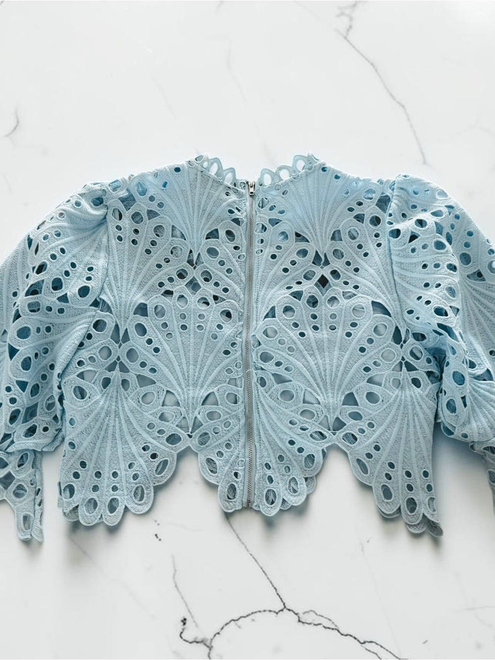 Vici Light Blue Eyelet Lace Crop Blouse - Picture 5 of 6